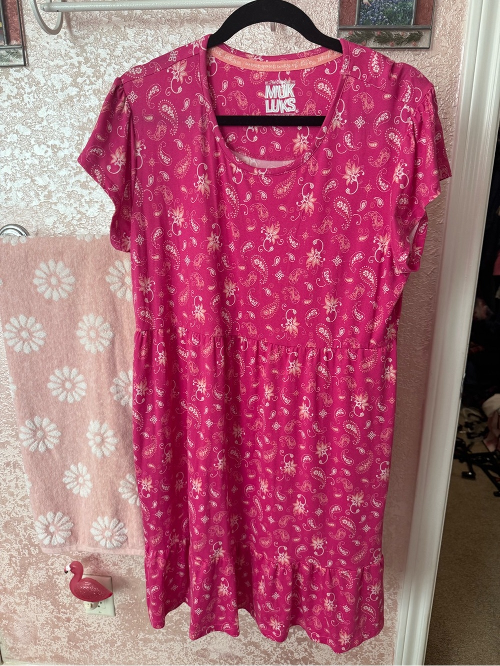 Muk Luks Hot Pink Paisley Short Sleeve Dress
